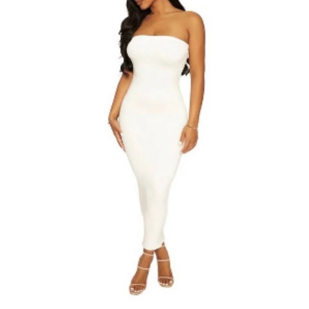 Naked Wardrobe midi white strapless dress